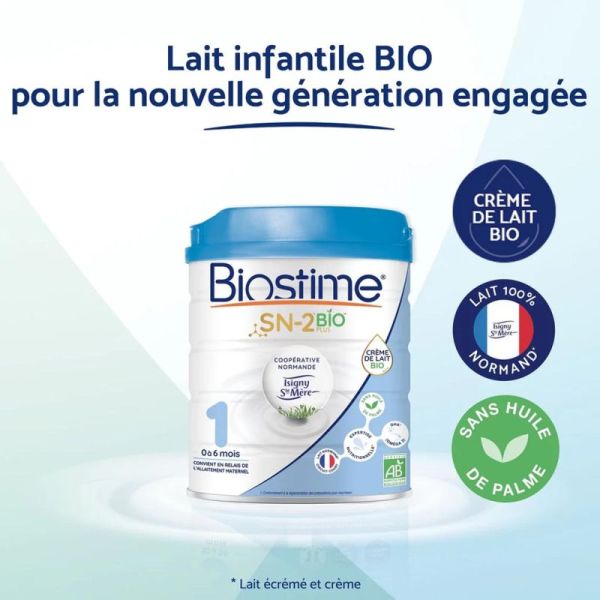 Biostime SN-2 Bio Plus 1 (0 à 6mois) 800 g - Lait infantile biologique pour nourrissons
