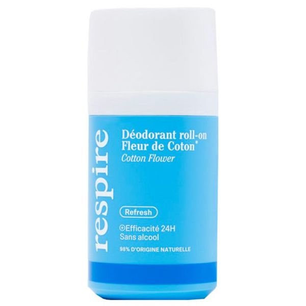 Respire Déodorant Roll-on Efficacité 24h - 50 ml - Fleur de Coton - Protection naturelle 24h