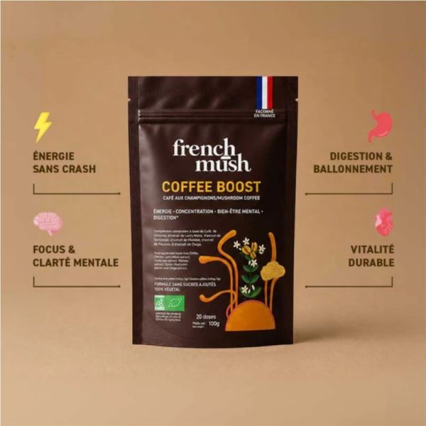 French Mush Coffee Boost Bio 20 doses (100 g) - Alternative au café aux champignons