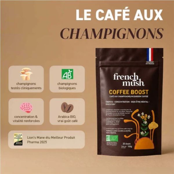 French Mush Coffee Boost Bio 20 doses (100 g) - Alternative au café aux champignons