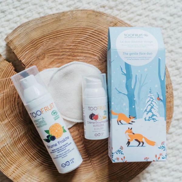 TooFruit Coffret de Noël Duo Douceur Visage Enfant Bio - 2 Soins + 2 Cotons Lavables Offerts