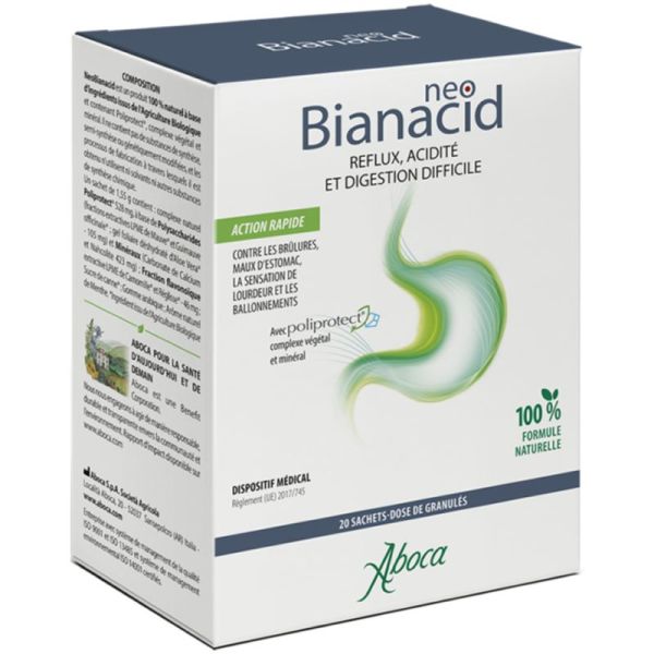 Aboca NeoBianacid - 20 Sachets de Granulés - Goût Citron - Soulage les brûlures d’estomac