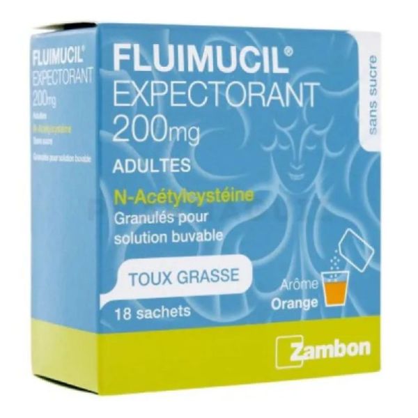 Fluimucil Expectorant 200 mg Adultes Sachets Goût Orange 18 sachets - Acétylcystéine