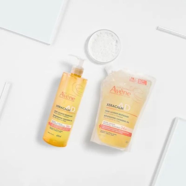Avène XeraCalm A.D Huile Lavante Relipidante - Eco recharge 400 ml – nettoyage apaisant anti-démangeaisons