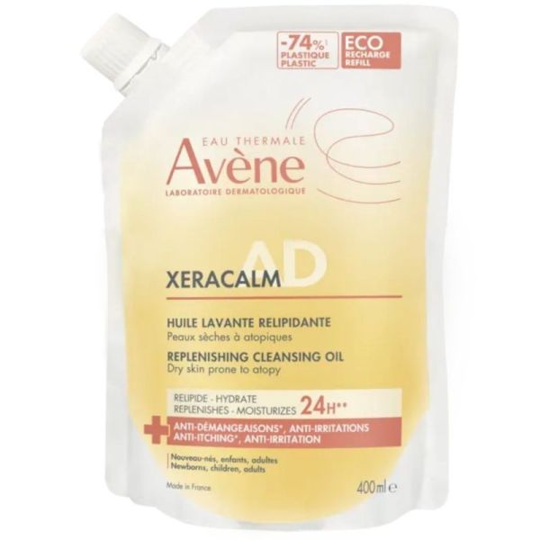 Avène XeraCalm A.D Huile Lavante Relipidante - Eco recharge 400 ml – nettoyage apaisant anti-démangeaisons