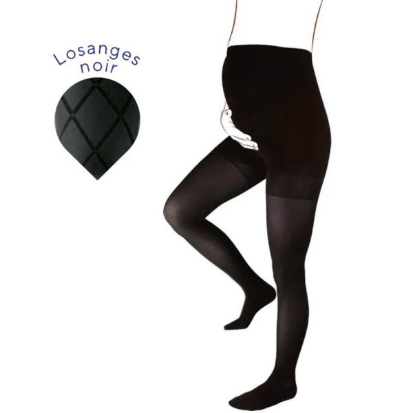 Thuasne Venoflex Kokoon Absolu Classe 2 Collant Contention Maternité Losange Noir - Long - Taille 4