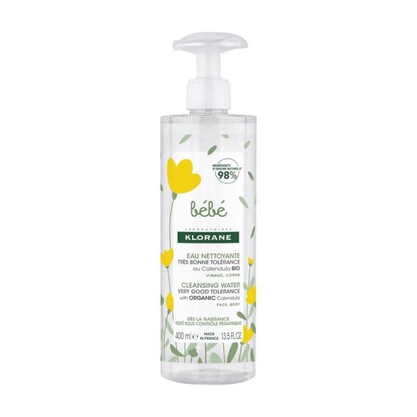 Klorane Eau Nettoyante Bébé au Calendula Bio Visage, Corps & Siège - 400ml