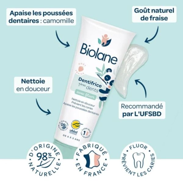 Biolane Dentifrice 1ères dents avec fluor 30 ml - Protection anti-caries et apaisement des poussées dentaires