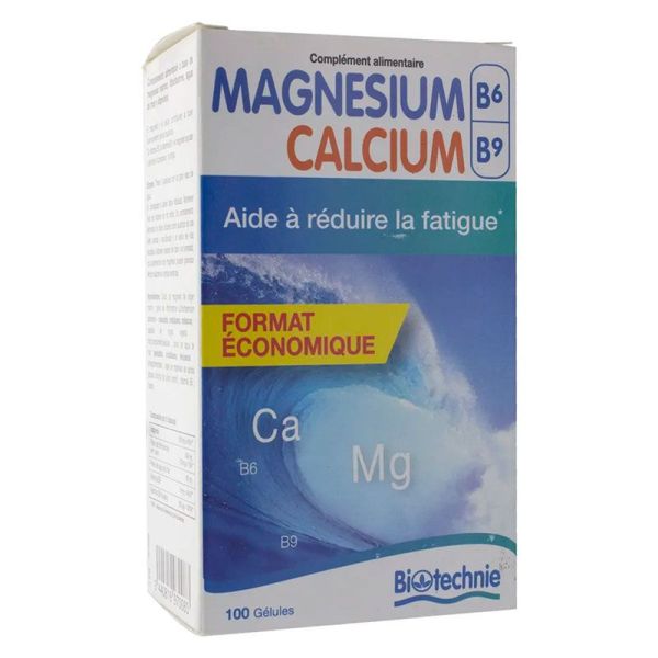 Biotechnie Magnesium Marin B6 B9 + Calcium - Aide à Réduire la Fatigue - 100 Gelules