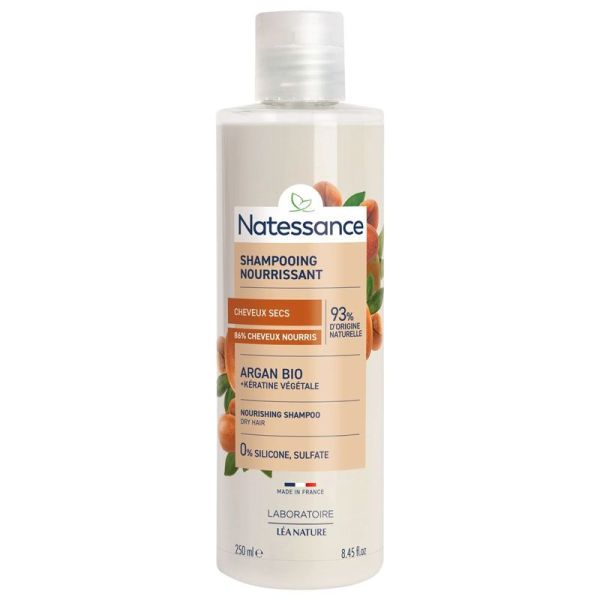 Natessance Shampoing Nourrissant - Argan & Kératine Végétale - Fortifie et Régénère - 250 ml