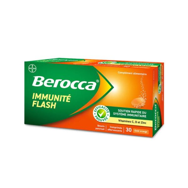 Berocca Immunité Flash - 30 Comprimés Effervescents - Soutien du Système Immunitaire