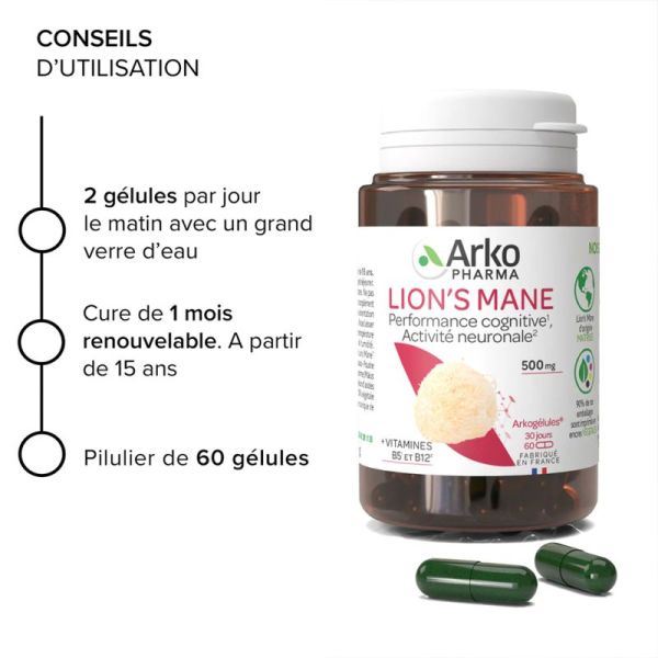 Arkopharma Arkogélules Lion's Mane 60 gélules – Mémoire et fonctions cognitives