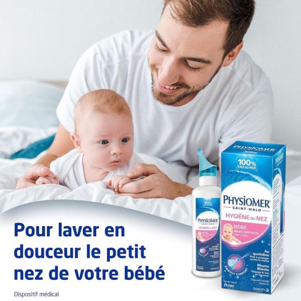 Physiomer Bébé Nez-Bouché 115 ml – Micro-diffusion - Mouchage doux et hygiène nasale quotidienne
