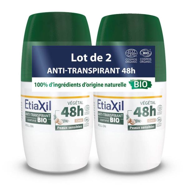 Etiaxil Anti-Transpirant Végétal 48h BIO Roll-On - Lot de 2 x 50ml