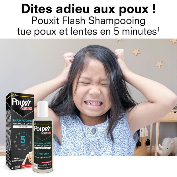 Pouxit Shampoing Flash Anti-Poux & Lentes - 100ml + Peigne - Efficacité rapide en 5 minutes
