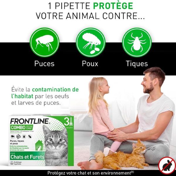 Frontline Combo Chats et Furets 3 Pipettes - Anti-puces, tiques et poux