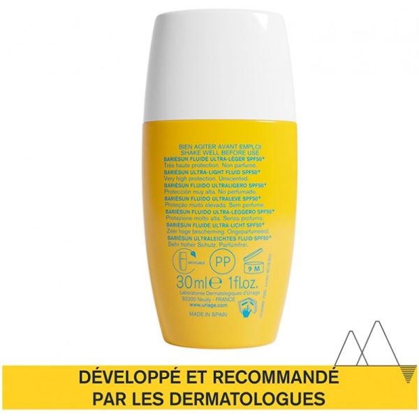 Uriage Bariésun Fluide Ultra-Léger Très Haute Protection SPF50+ - 30 ml - Protection pour peaux sensibles