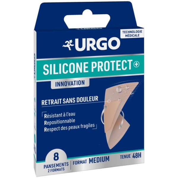 Urgo Silicone Protect + -  8 Pansements prédécoupés format médium - Tenue 48h