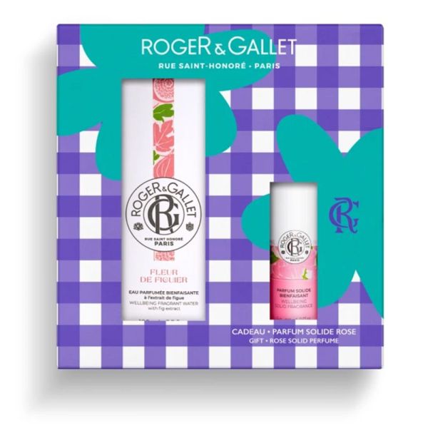 Roger & Gallet Coffret Eau Parfumée Fleur de Figuier 100ml et Parfum Solide Rose 5g