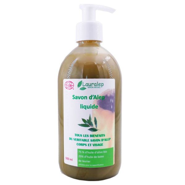 Lauralep Savon d'Alep Liquide 25% Bio - Soin Optimal du Corps et du Visage - 500 ml