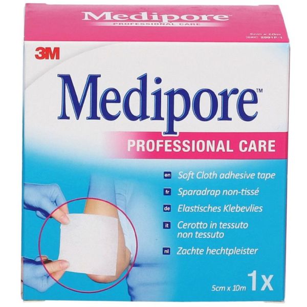 3M Medipore Professional Care Sparadrap Non Tissé - 5 cm x 10 m - 1 unité - Fixation douce pour peaux sensibles