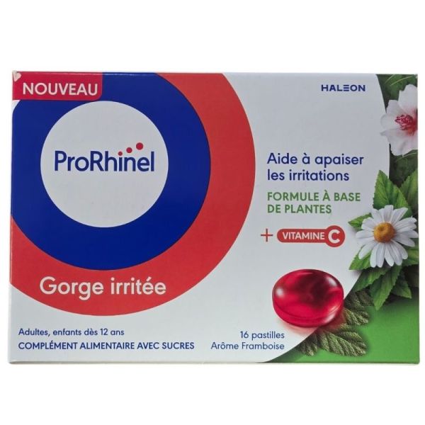 ProRhinel Gorge irritée 16 pastilles arôme framboise - Aide à apaiser les irritations