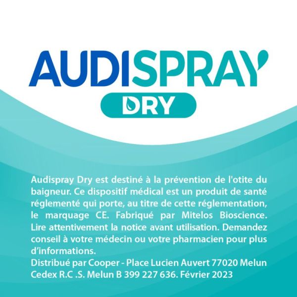 Audispray Dry - 30ml - Prévention de l'otite externe, facilite l'évaporation de l'eau, apaise la peau