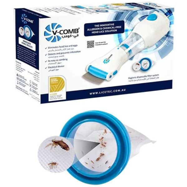 V-Comb Aspirateur de Poux à Filtre Jetable - 1 unité - Élimination douce et sans produits chimiques