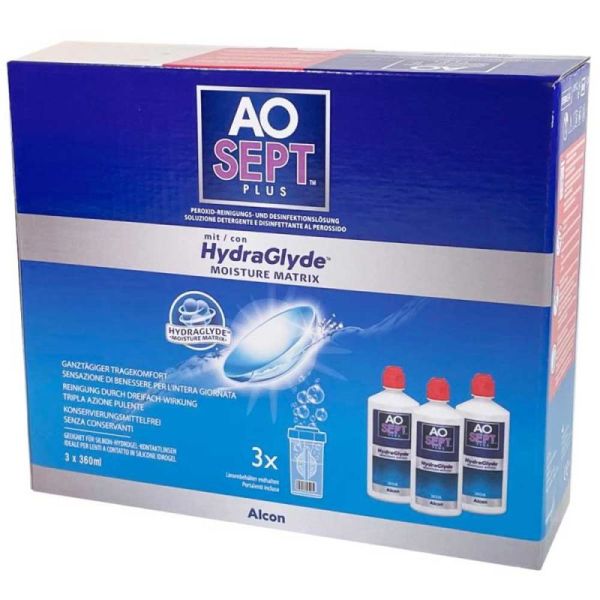 Aosept Plus Hydraglyde 3 x 360ml - Solution pour Lentilles Désinfectante