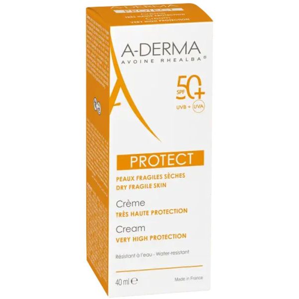 A-Derma Protect Crème Très Haute Protection SPF 50+ - 40 ml - Délicatement parfumé, non collant, résistant à l'eau