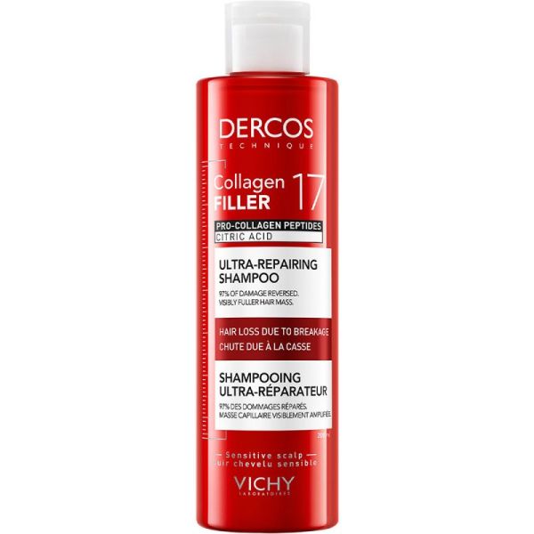 Vichy Dercos Collagen Filler 17 Shampoing - 200ml - Fortifiant Réparateur Intense