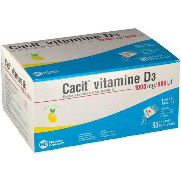 Cacit Vitamine D3 1000 mg/880 UI - Granulés Effervescents pour Solution Buvable - 90 sachets