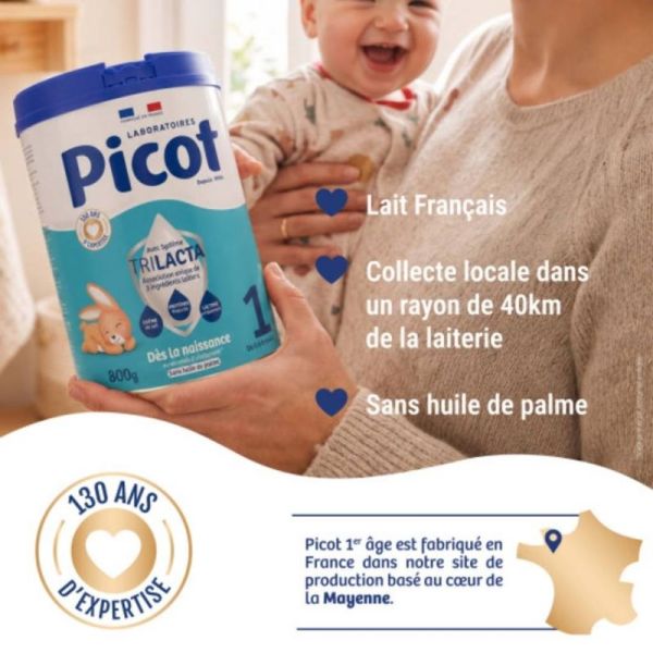 Picot TriLacta 1er âge (0-6 mois) Lait en Poudre 800g - Répond aux besoins nutritionnels des nourrissons