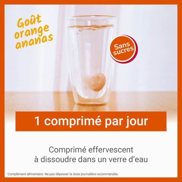 Vitascorbol Vitamine C 1000mg - 15 Comprimés Effervescents - Saveur Orange/Ananas - Boost de vitamine C