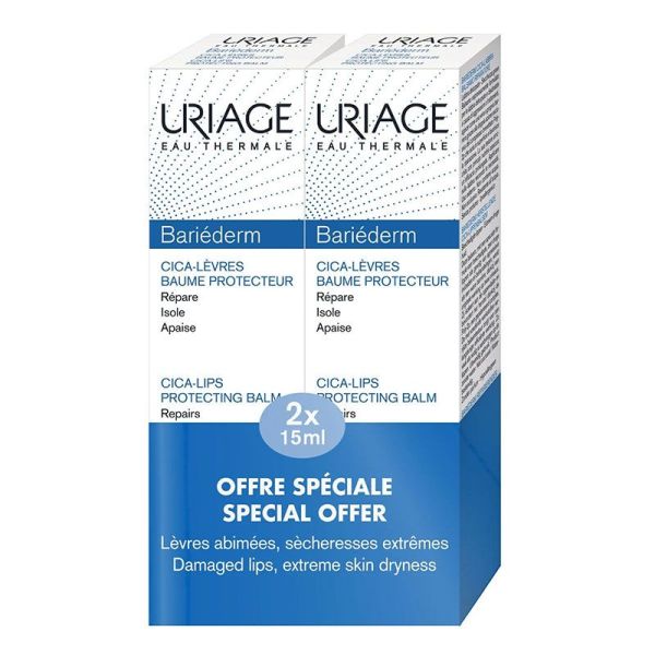 Uriage Bariéderm Cica Baume Lèvres Protecteur - Lot de 2 x 15 ml - Lèvres Très Sèches et Gercées