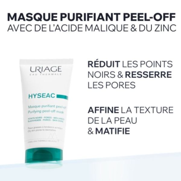 Uriage Hyséac Masque Purifiant Peel-off 50 ml - Resserre les pores et matifie la peau
