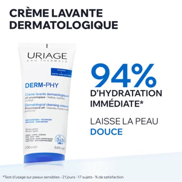 Uriage DERM-PHY Crème Lavante Dermatologique 200ml – Nettoyant nourrissant visage, corps et cheveux