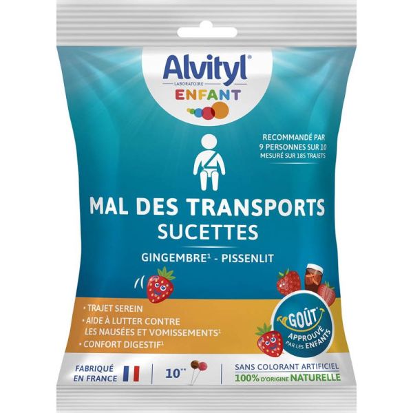 Alvityl Sucettes Mal des Transports - 10 Sucettes Gingembre Pissenlit