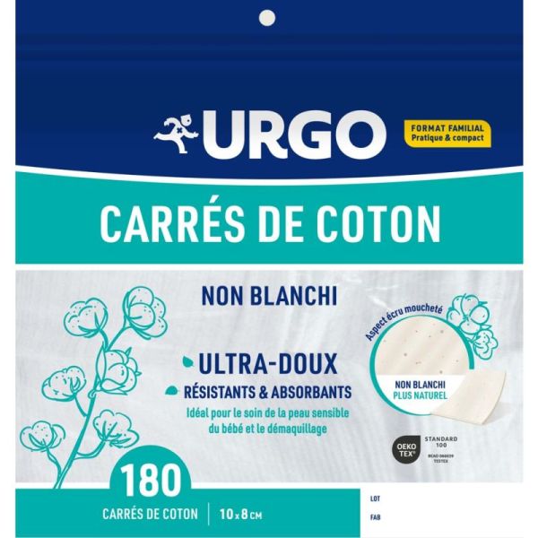 URGO 180 Carrés de Coton Non Blanchi
