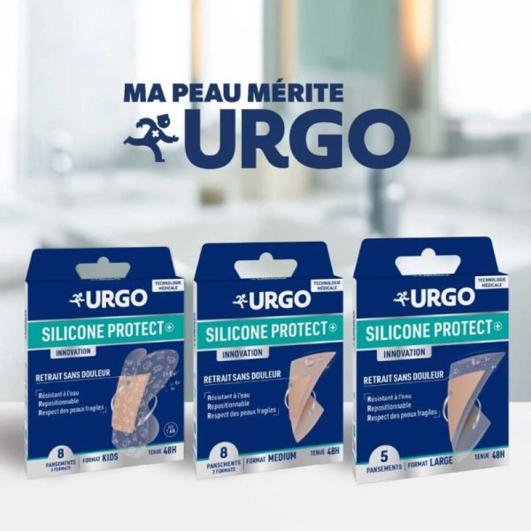 Urgo Silicone Protect + -  8 Pansements prédécoupés format médium - Tenue 48h
