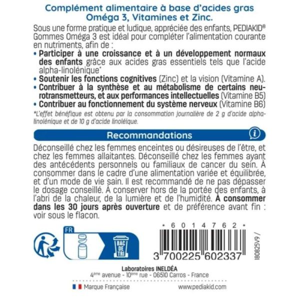 Pédiakid Gommes Oméga 3 60 gommes – Concentration et développement cognitif