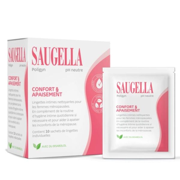 Saugella Poligyn Confort & Apaisement Lingettes Inconforts Intimes - 10 Lingettes
