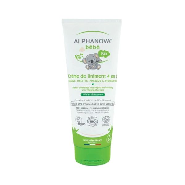 Alphanova Bébé Crème de Liniment Certifiée Bio - Soin Bébé 4 en 1 - 200ml