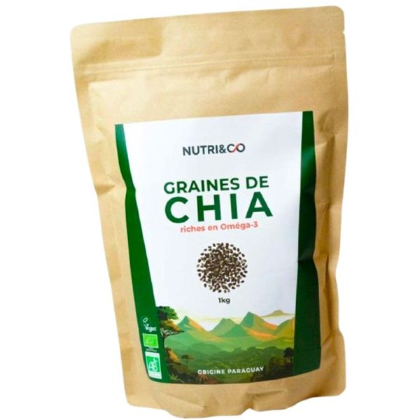 Nutri&Co Graines de Chia BIO - 1 kg - Source végétale d’oméga-3, fibres et protéines