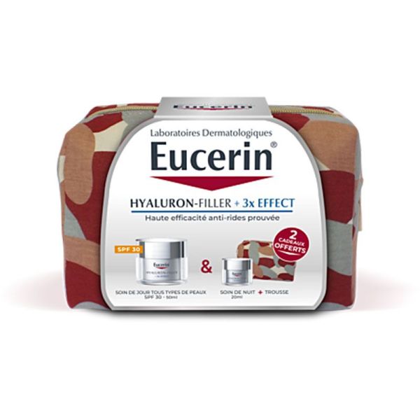 Eucerin Kit Routine Hyaluron-Filler + 3x Effect - Soin Jour SPF30 50ml + Soin Nuit 20ml + Trousse Offert