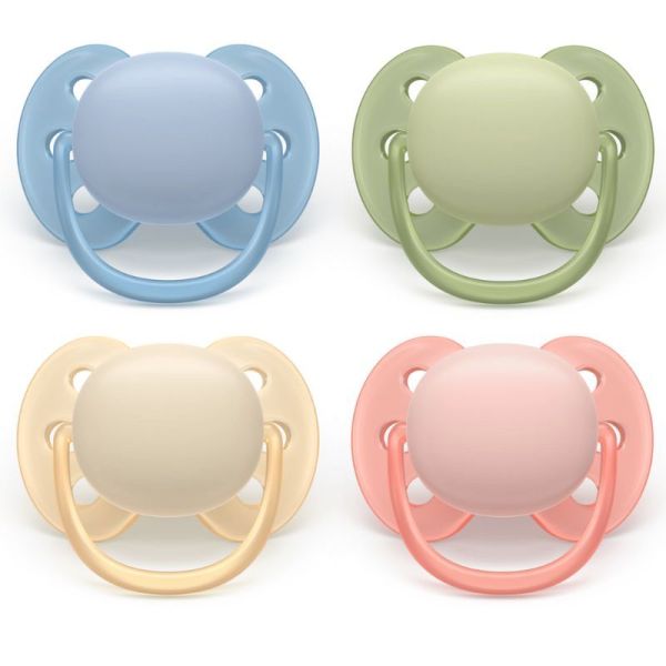 Philips Avent Pacifier Ultra Soft Sucettes Orthodontiques en Silicone 0-6 Mois Coloris Aléatoires - 2 Sucettes