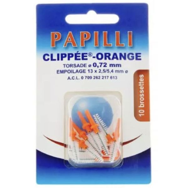 Papilli Clippée Orange Brossettes Interdentaires Coniques - 10 unités - 0,72mm