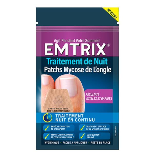 Emtrix Patch Nuit Traitement de la Mycose de l’Ongle - Agit Pendant la Nuit - 14 patchs