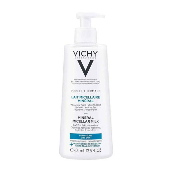 Vichy Pureté Thermale Lait Micellaire Minéral - 400 ml - Peaux Sèches et Sensibles