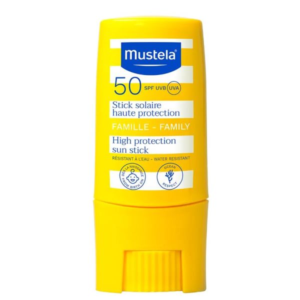 Mustela Famille Stick Solaire Haute Protection SPF50 - 9 ml - Zones sensibles, dès la naissance